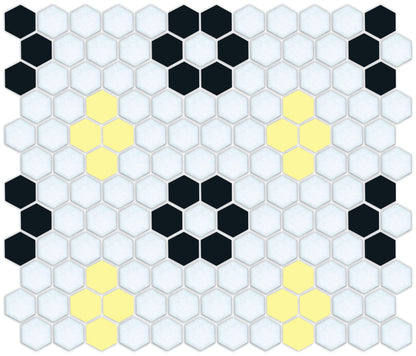 Black/Yellow on Satin White Hexagon Pattern