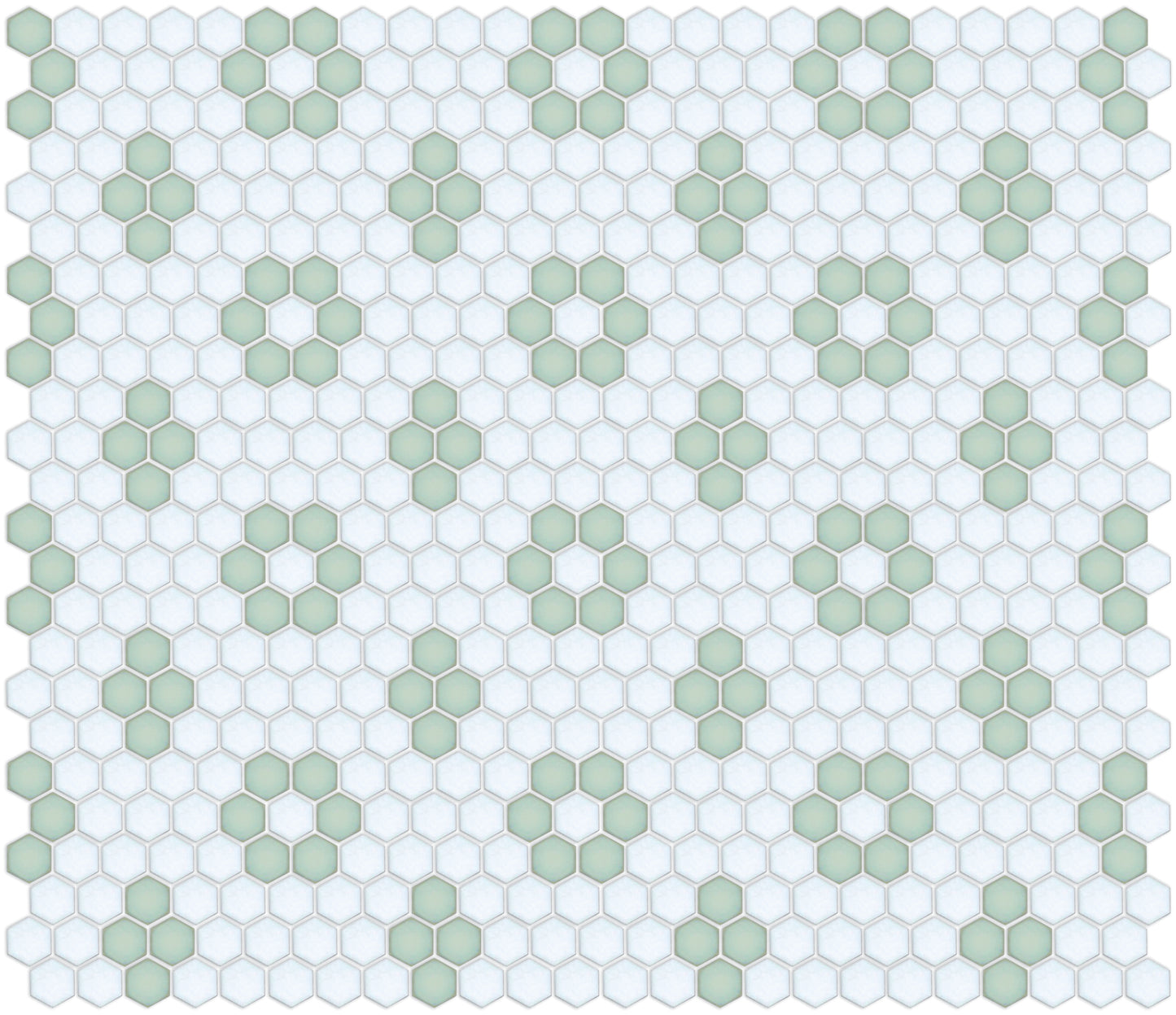 Porcelain hexagon tile with rosette and quad detailing