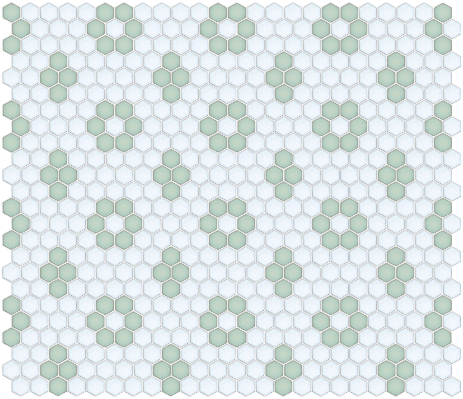 Porcelain hexagon tile with rosette and quad detailing