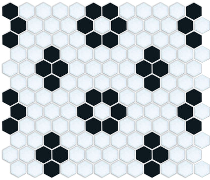 Satin Black on Satin White Hexagon Pattern