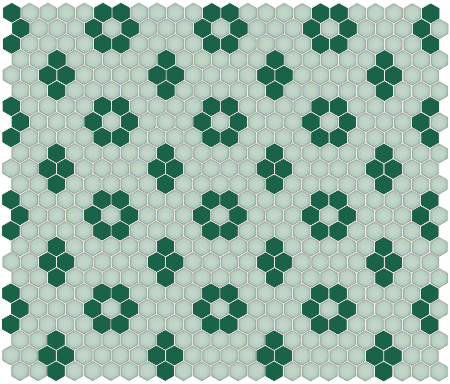 Porcelain hexagon tile with rosette and quad detailing