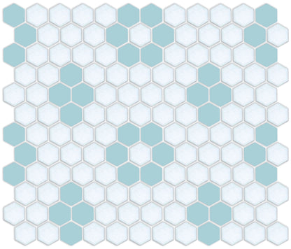 Glacier Blue on Satin White Hexagon Pattern