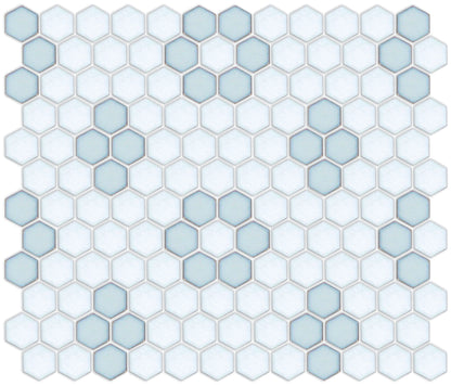 Powder Blue on Satin White Hexagon Pattern
