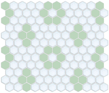 Pistachio Green on Satin White Hexagon Pattern