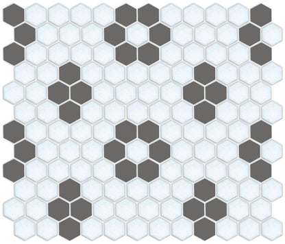 Slate Gray on Satin White hexagon Pattern