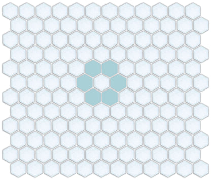Glacier Blue on Satin White Retro Rosette Pattern