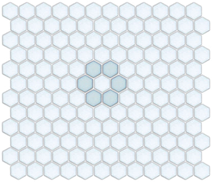 Sky Blue on Satin White Retro Rosetta Pattern