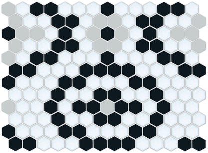 Vanoise hexagon mosaic decorative tile pattern - Noir option.