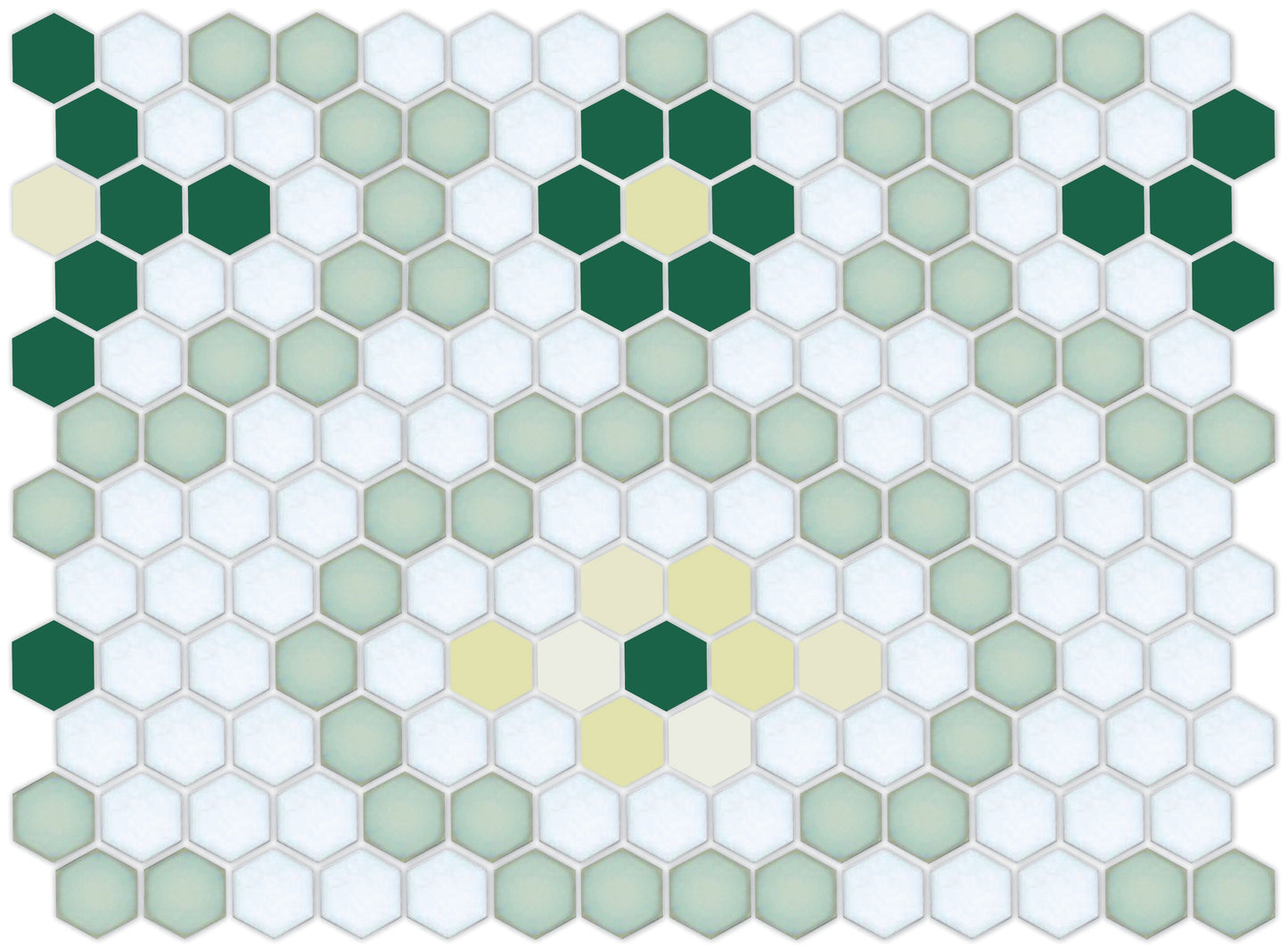 Vanoise hexagon mosaic decorative tile pattern - Jardin option.