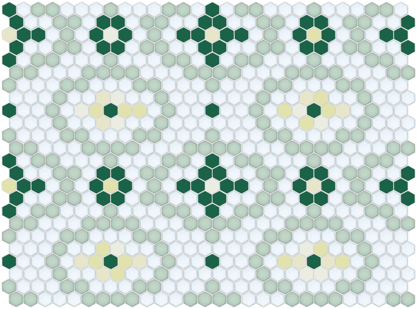 Vanoise hexagon mosaic decorative tile pattern - Jardin option.