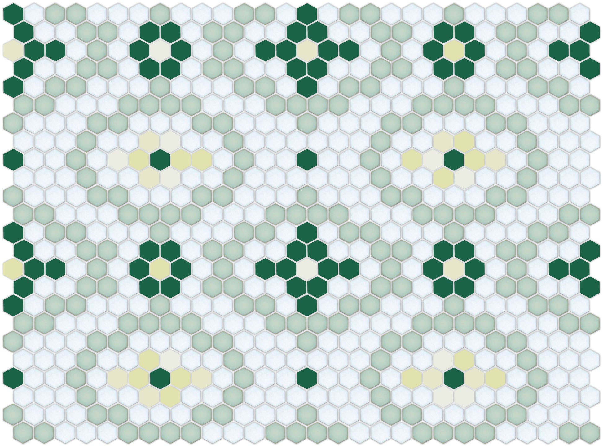 Vanoise hexagon mosaic decorative tile pattern - Jardin option.