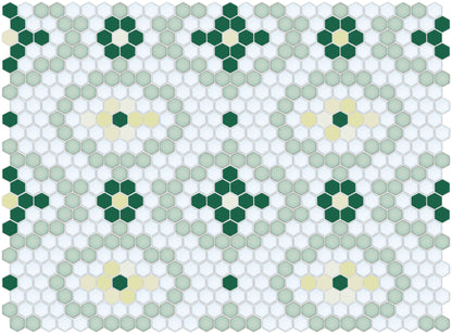 Vanoise hexagon mosaic decorative tile pattern - Jardin option.