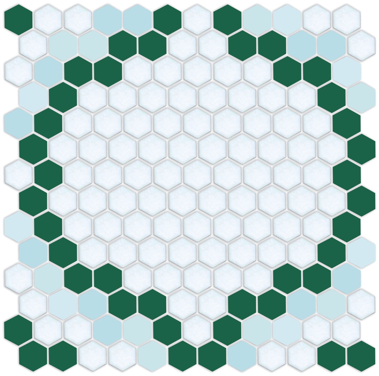 Versailles hexagon mosaic art deco design - Pistachio/Emerald Green on Satin White