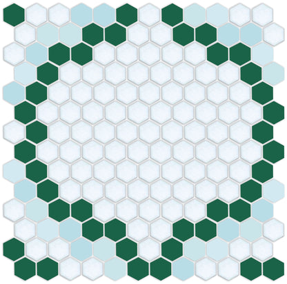 Versailles hexagon mosaic art deco design - Pistachio/Emerald Green on Satin White