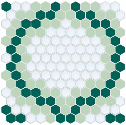 Versailles hexagon mosaic art deco design - Pistachio/Emerald Green on Satin White