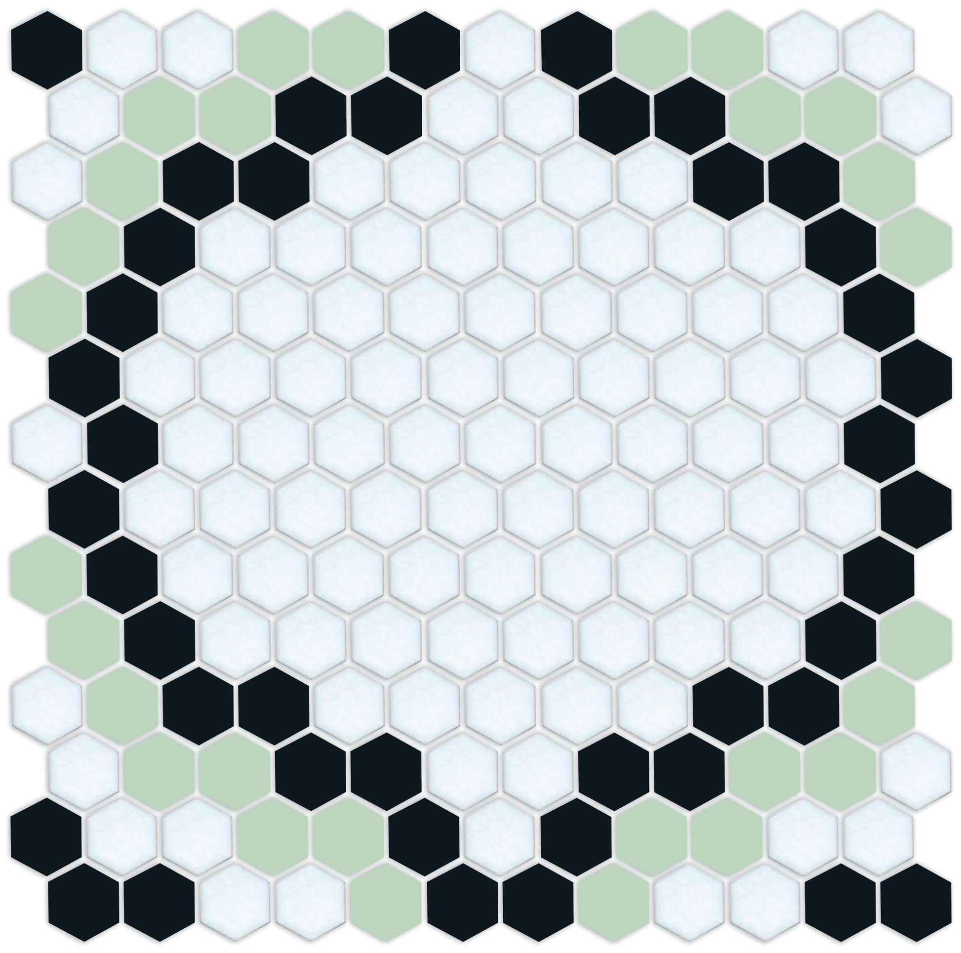 Versailles hexagon mosaic art deco design - Pistachio Green/Black on Satin White