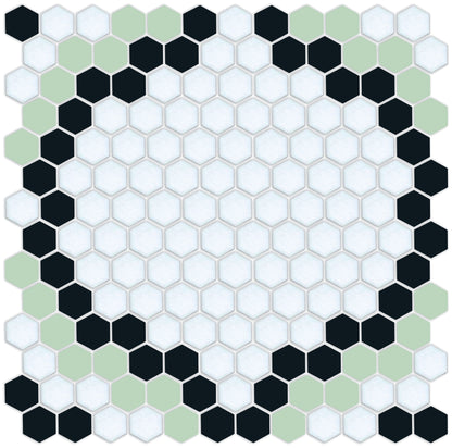 Versailles hexagon mosaic art deco design - Pistachio Green/Black on Satin White