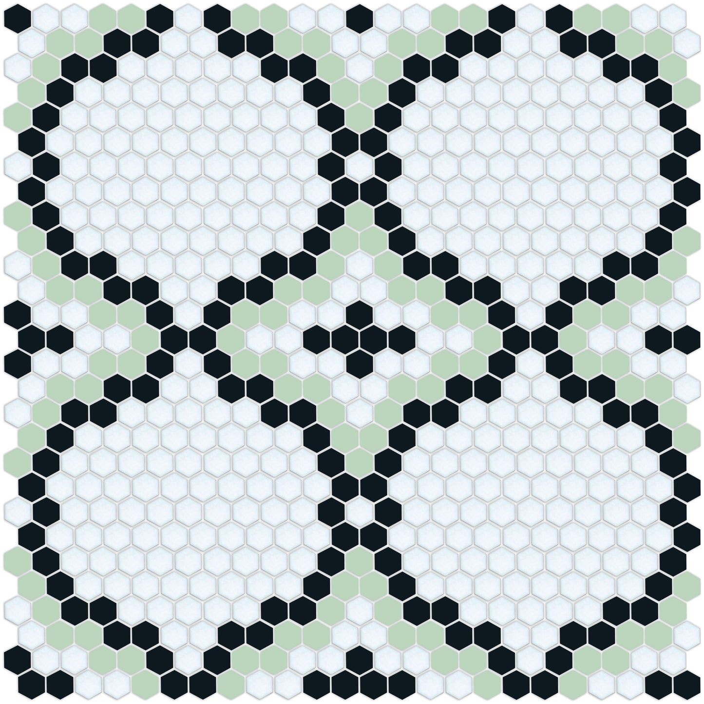 Versailles hexagon mosaic art deco design - Pistachio Green/Black on Satin White