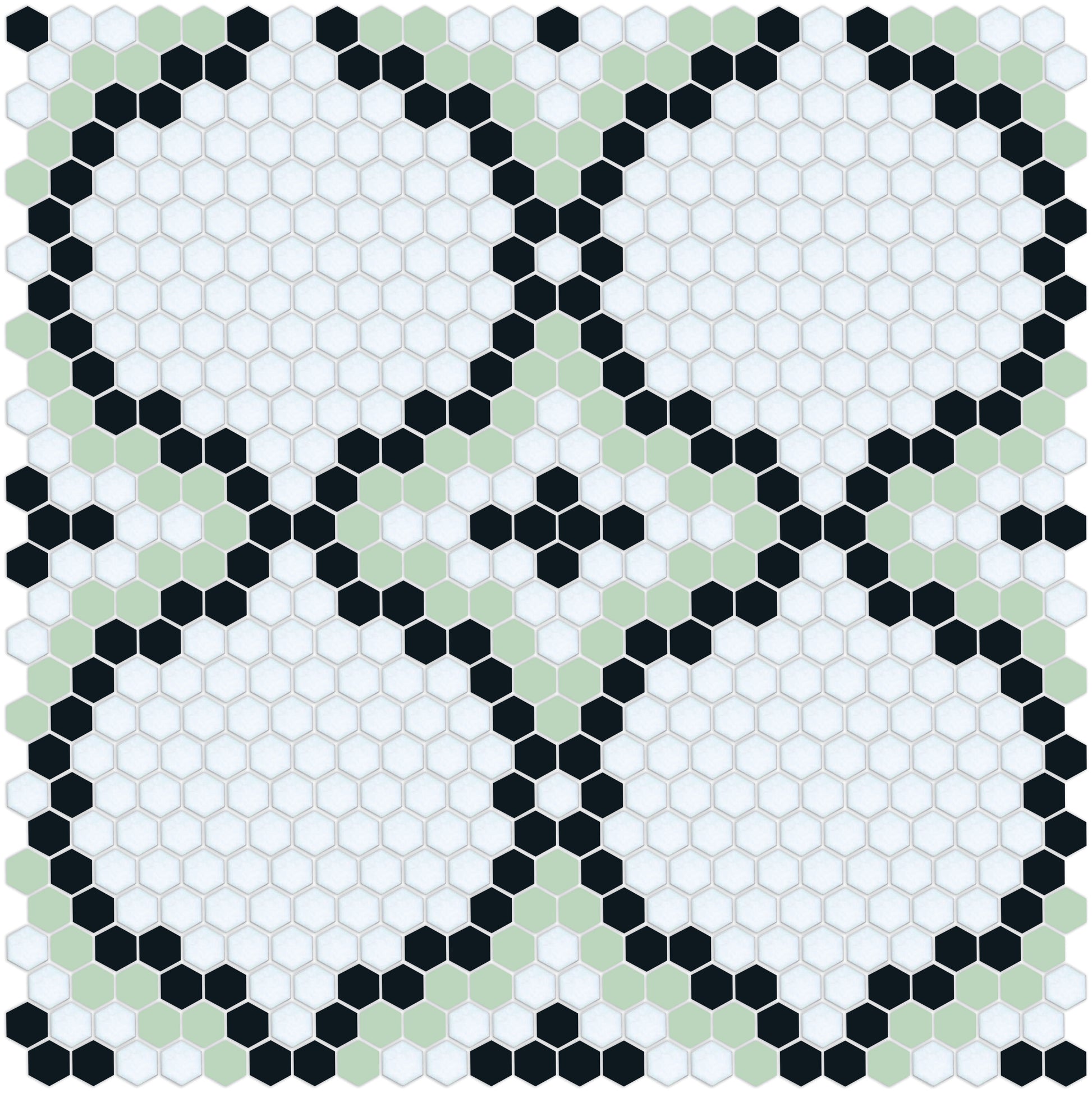 Versailles hexagon mosaic art deco design - Pistachio Green/Black on Satin White