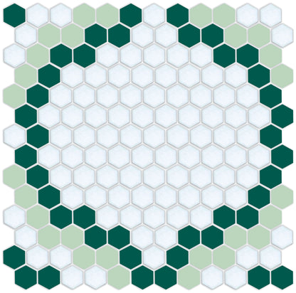Versailles hexagon mosaic art deco design - Pistachio/Emerald Green on Satin White
