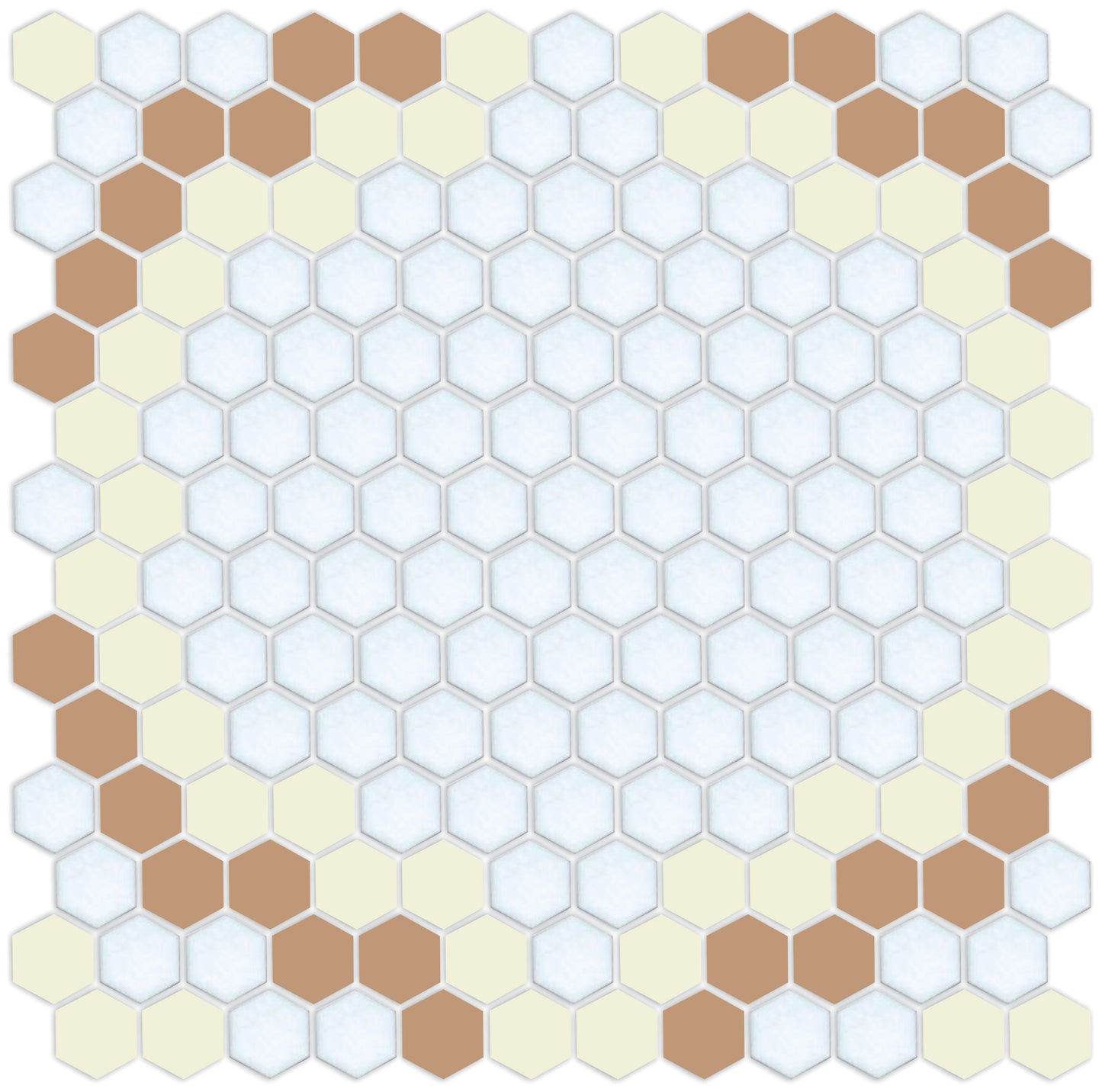 Versailles hexagon mosaic art deco design - Parchment/Calfskin on Satin White