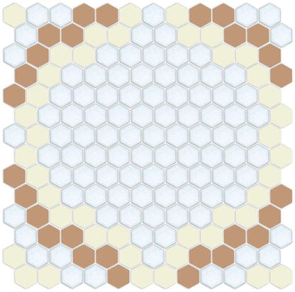 Versailles hexagon mosaic art deco design - Parchment/Calfskin on Satin White