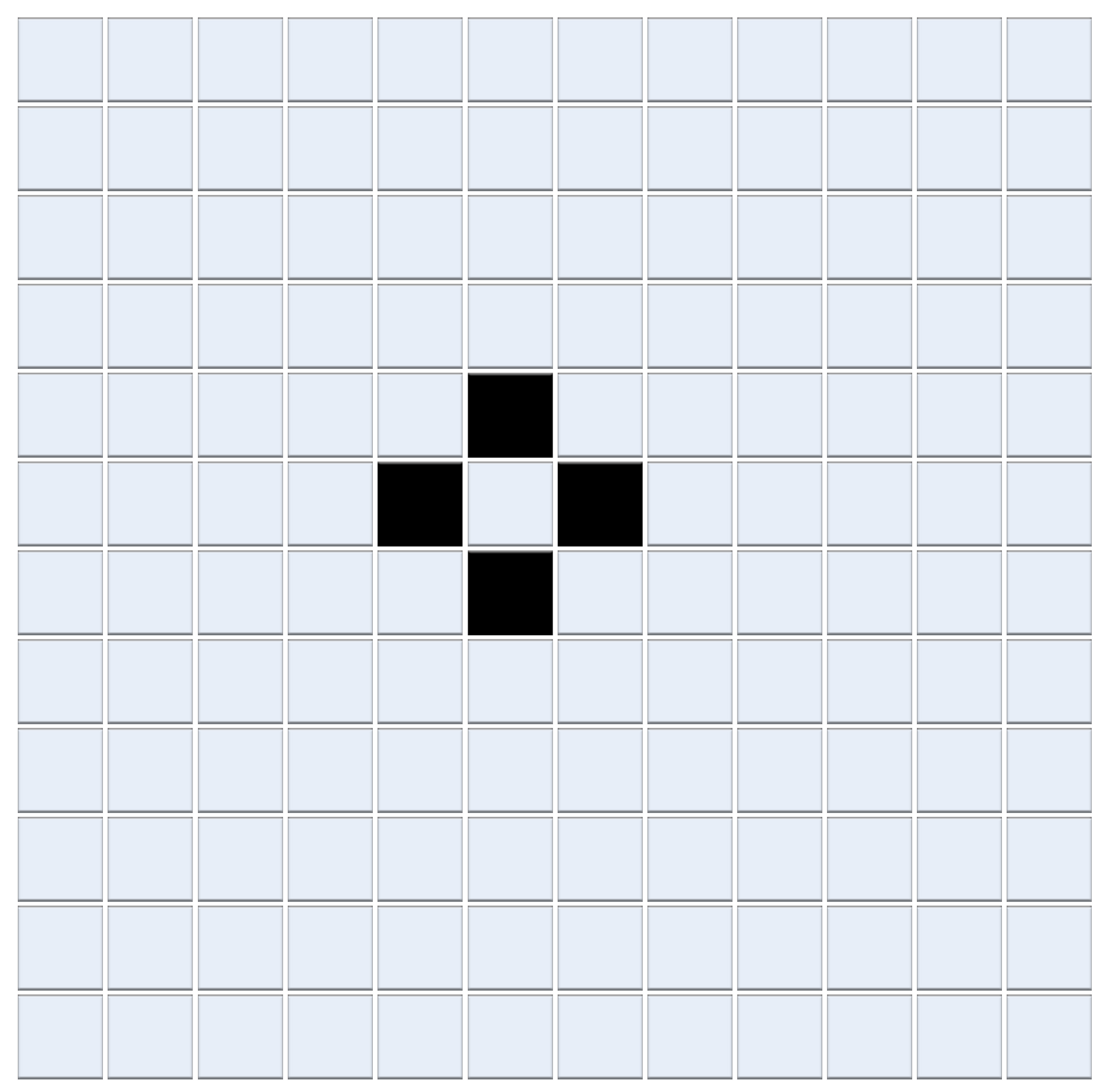 Mosaic pattern of black squares on a light blue grid background