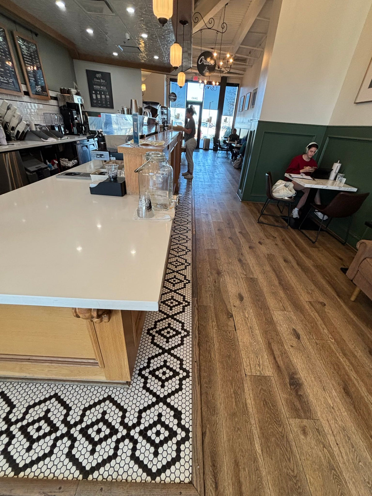 Monarch Pinnacle Hexagon Pattern on coffee shop floor