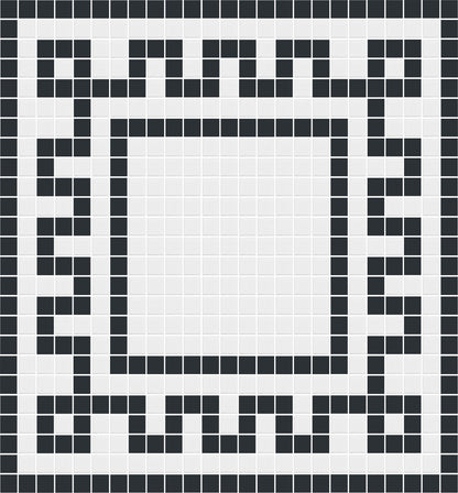 Matte Craftsman Squares, Greek Key Step Border Layout, Black and White