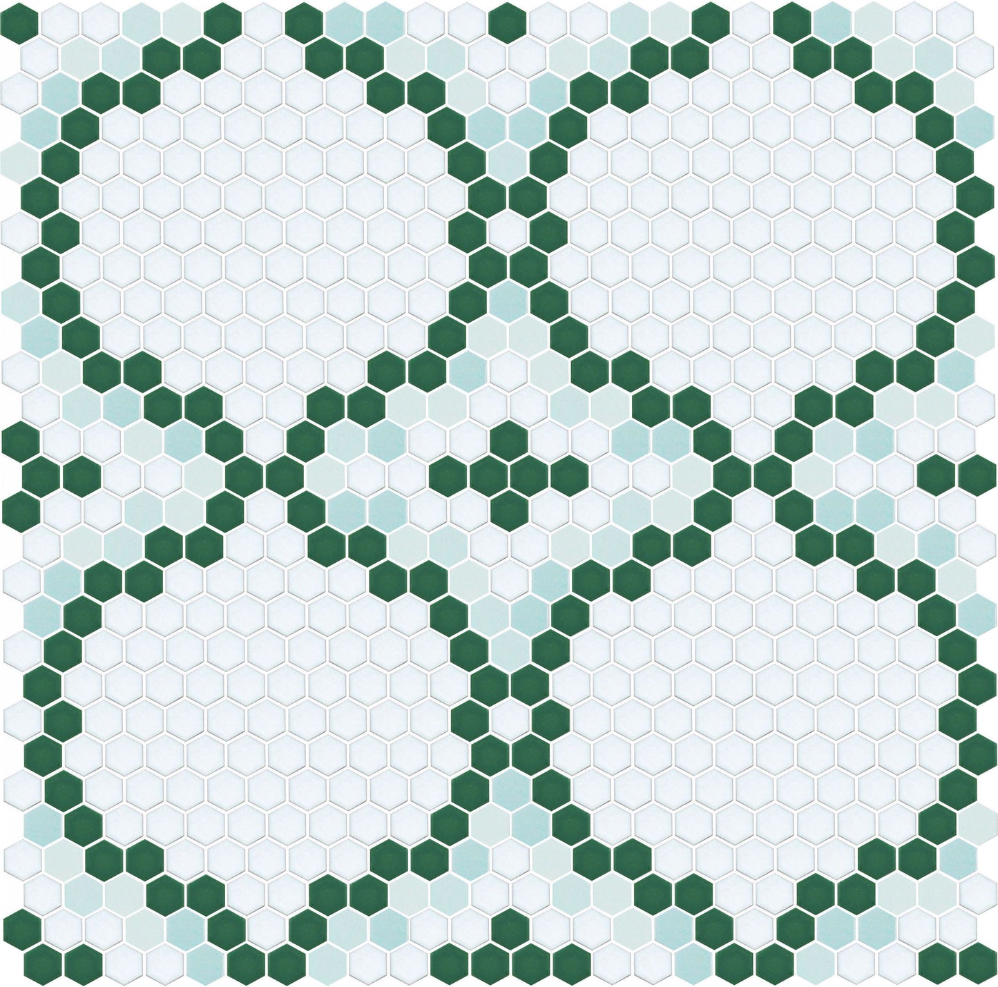 Versailles hexagon mosaic art deco design - Arctic Blue/Forest Green Satin White