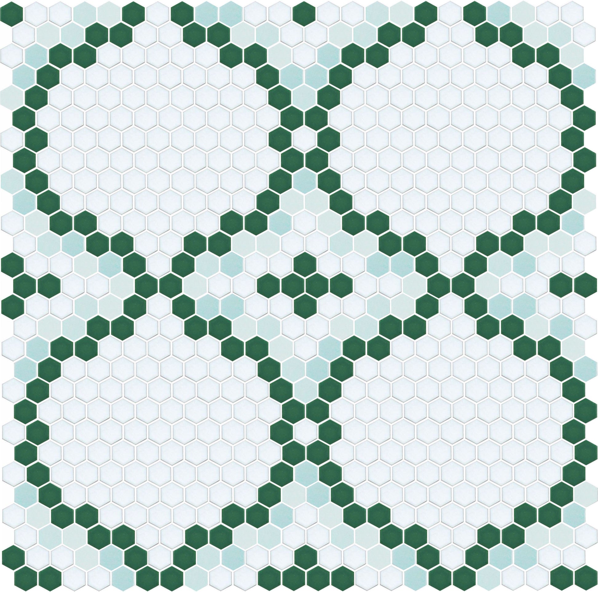 Versailles hexagon mosaic art deco design - Arctic Blue/Forest Green Satin White
