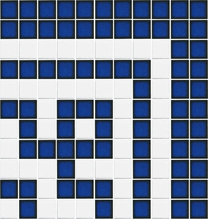 Prussian blue on white Greek key motif sample