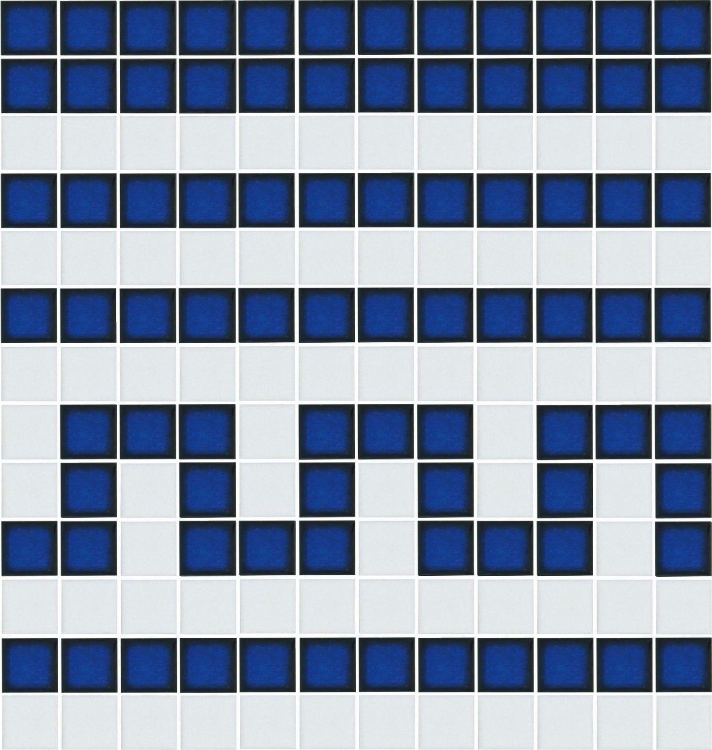 Greek key border motif sample in sapphire blue on white.