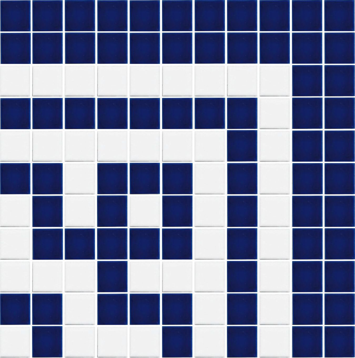 Greek key border motif sample in sapphire blue on white.