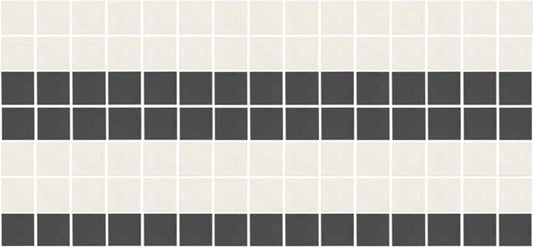Square unglazed porcelain tile border pattern in charcoal and ivory.