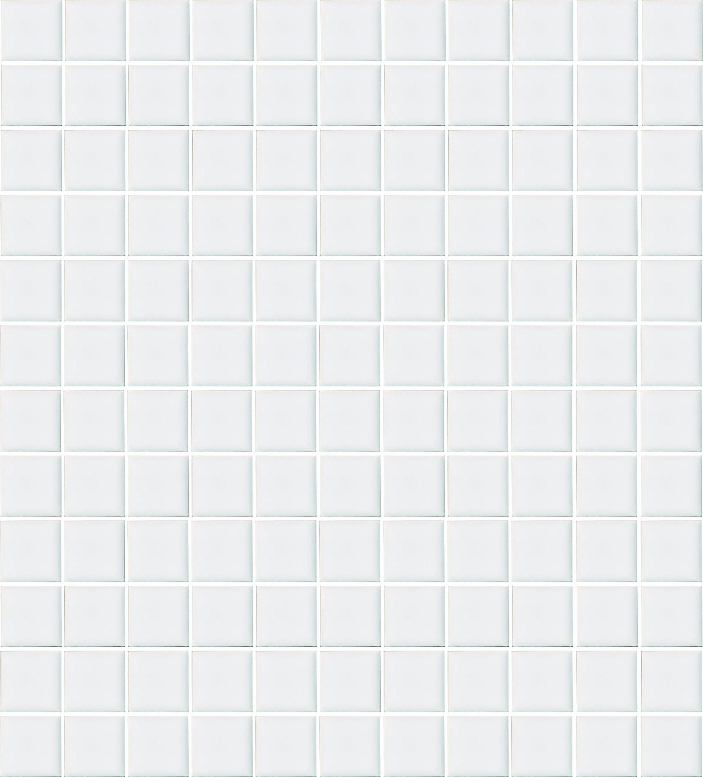 A sheet of square porcelain tiles in white color, arranged in a grid pattern.