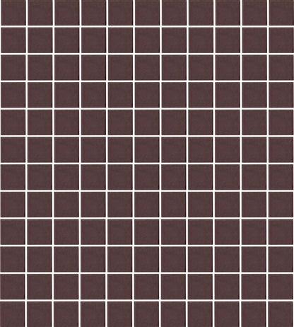 A sheet of square porcelain tiles in brown color, arranged in a grid pattern.