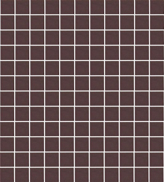 A sheet of square porcelain tiles in brown color, arranged in a grid pattern.