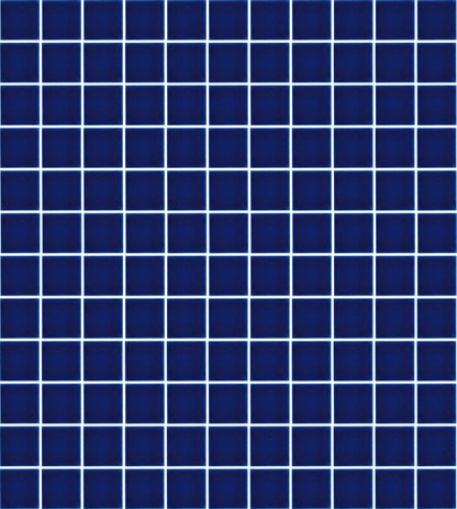 A sheet of square porcelain tiles in blue color, arranged in a grid pattern.