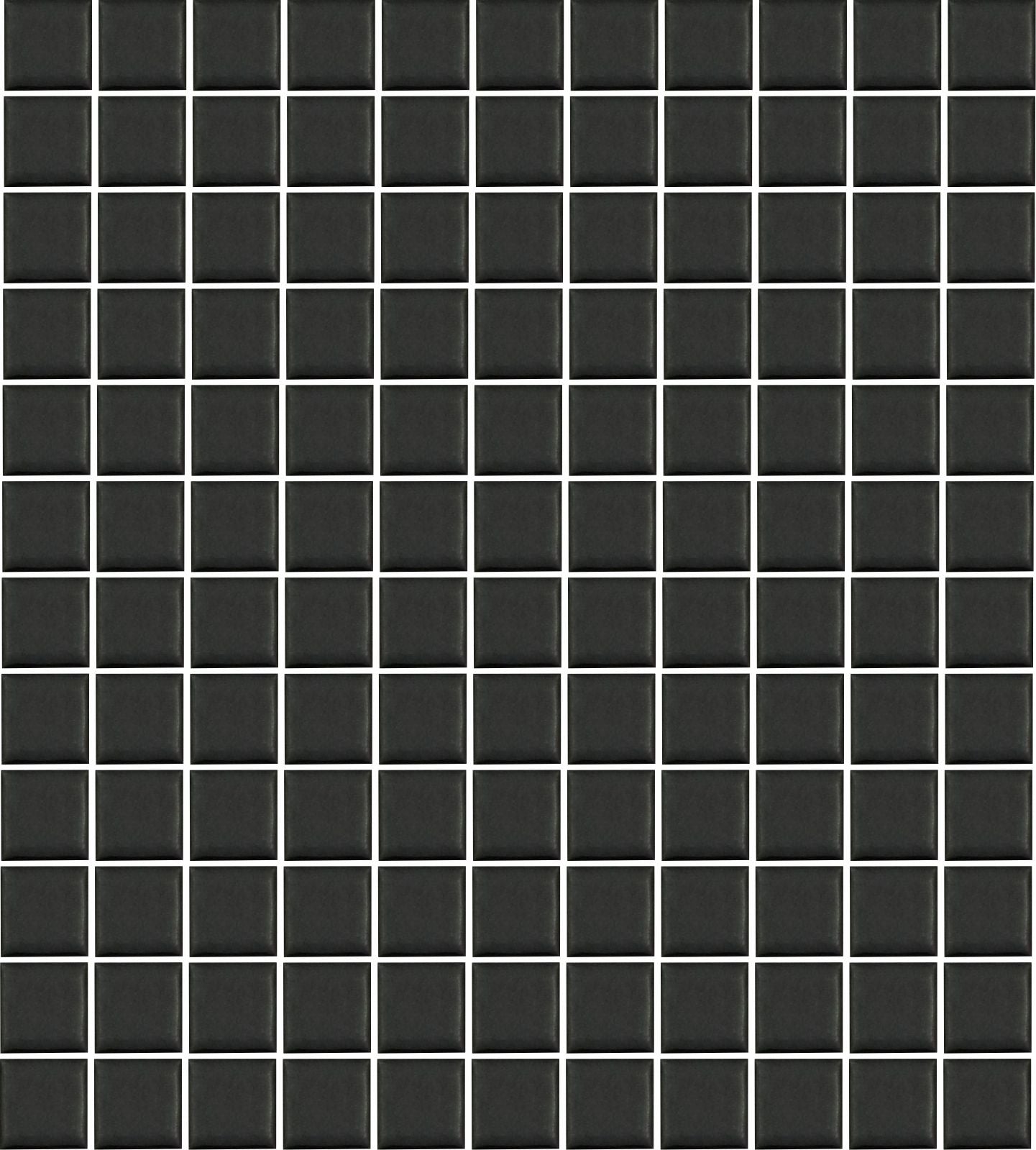 A sheet of square porcelain tiles in black  color, arranged in a grid pattern.