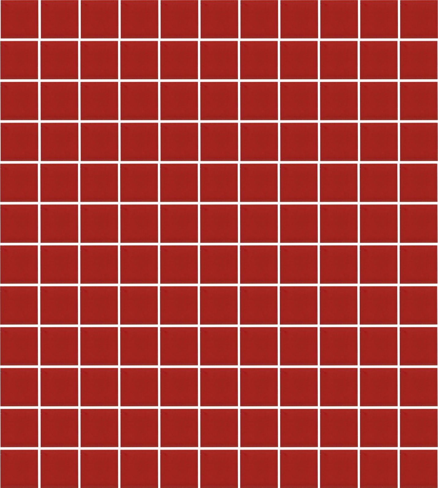 A sheet of square porcelain tiles in red color, arranged in a grid pattern.