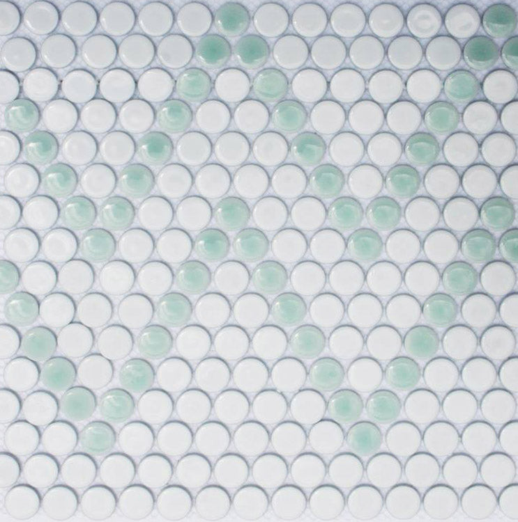 White & Mint Penny Tile Pattern - Double Chevron