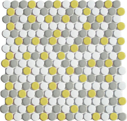 Glazed Porcelain Penny Round Tile Blends Here Comes the Sun