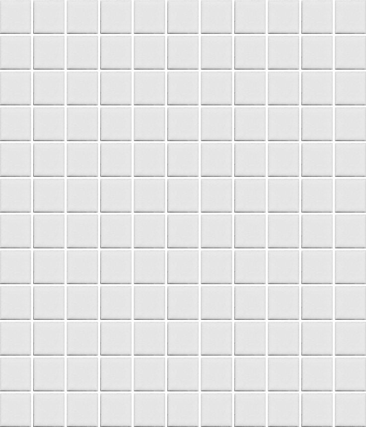 A sheet of square porcelain tiles with a glazed white finish, arranged in a mosaic pattern.