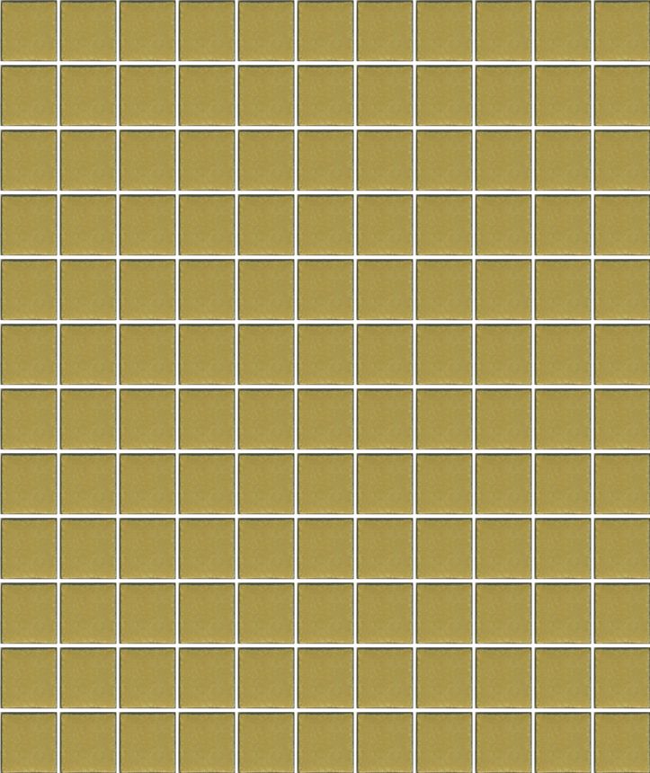 A sheet of square porcelain tiles with a glazed yellow finish, arranged in a mosaic pattern.