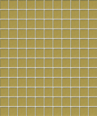 A sheet of square porcelain tiles with a glazed yellow finish, arranged in a mosaic pattern.