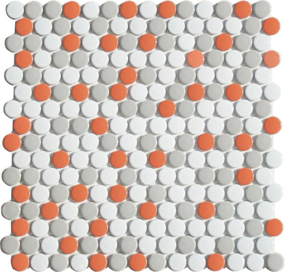 Glazed Porcelain Penny Round Tile Blends Sunset Grill Matte White